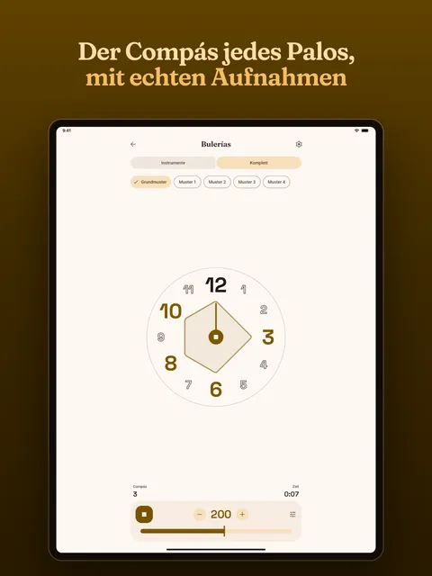 Das Metronom spielt Bulerías, mit dem Compás-Rad