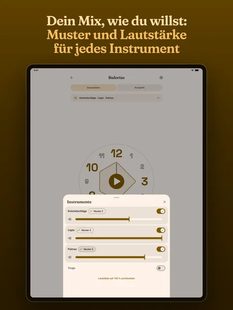 Die Instrumente, jedes mit eigenem Muster und eigener Lautstärke