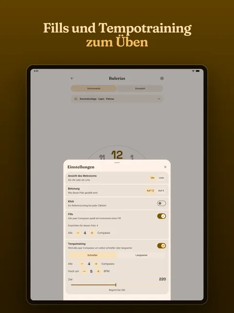 Die Einstellungen mit Fills und Tempotraining