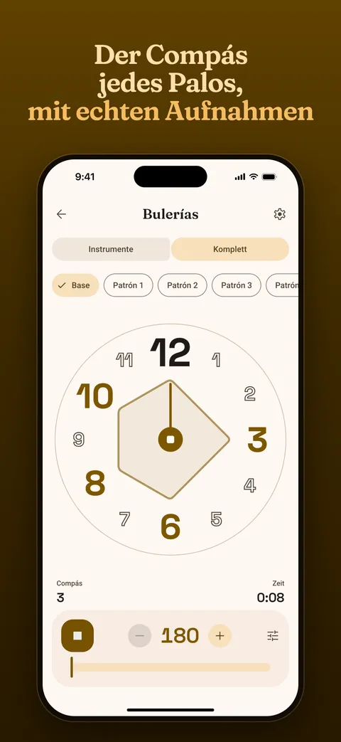 Das Metronom spielt Bulerías, mit dem Compás-Rad